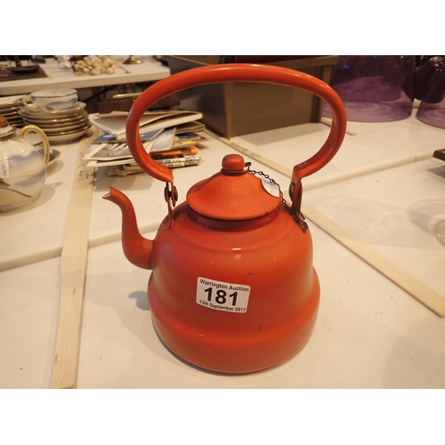 181 - Small red enamel traditional kettle