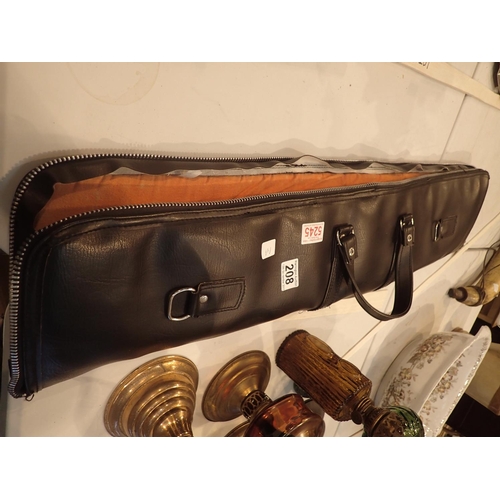 208 - Black leather fitted shot gun case with zip and handles