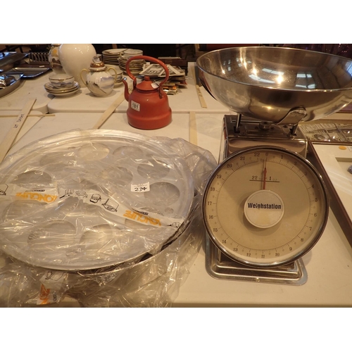 234 - Large twelve egg poacher and kitchen scales