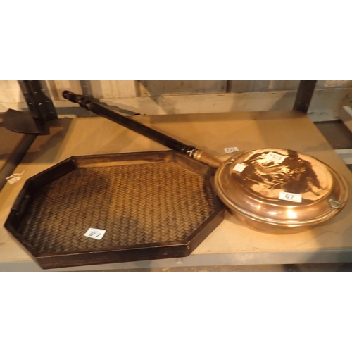 87 - Copper warming pan and a tray