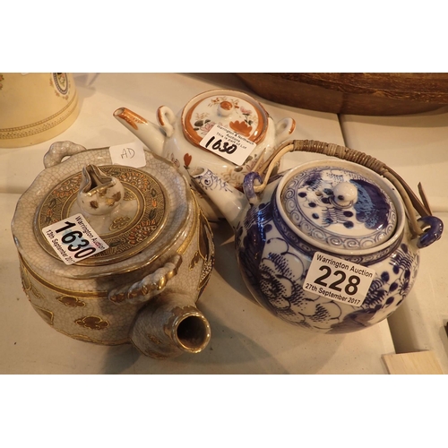 228 - Three teapots, one with crackle glaze