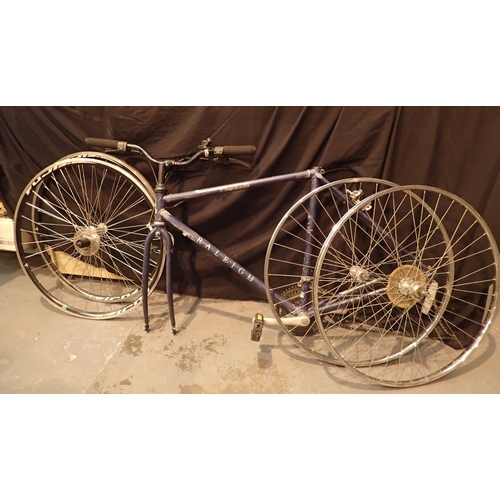 23 - Raleigh Pioneer gents bike with six detached wheels