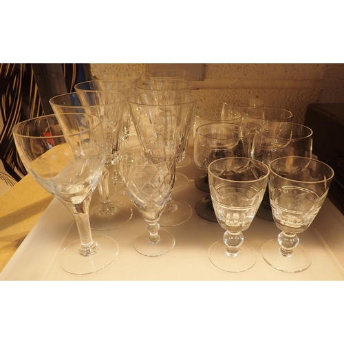 343 - Tray of various crystal wine glasses including German examples