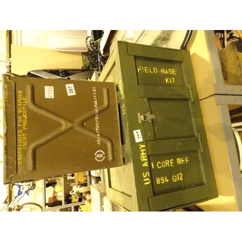 397 - US Army field base kit wooden carry box and a metal ammo box