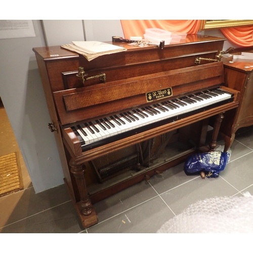 793 - H Bord of Paris upright piano with brass candle holders