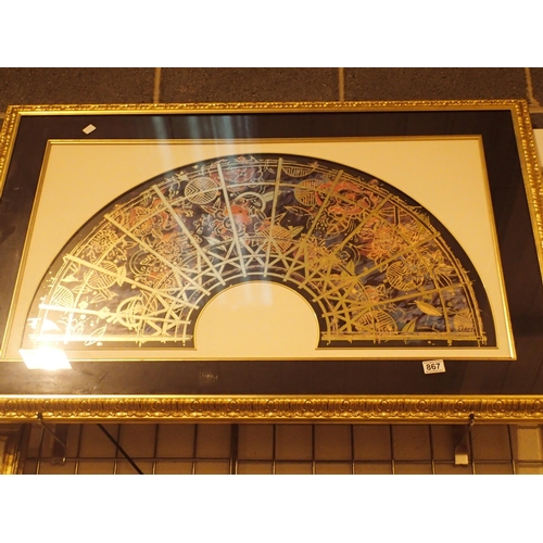 867 - Large gilt framed design for a chinese fan 120 x 60 cm