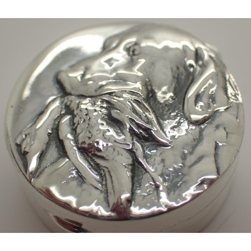 1123 - 925 silver dog and bird pill box