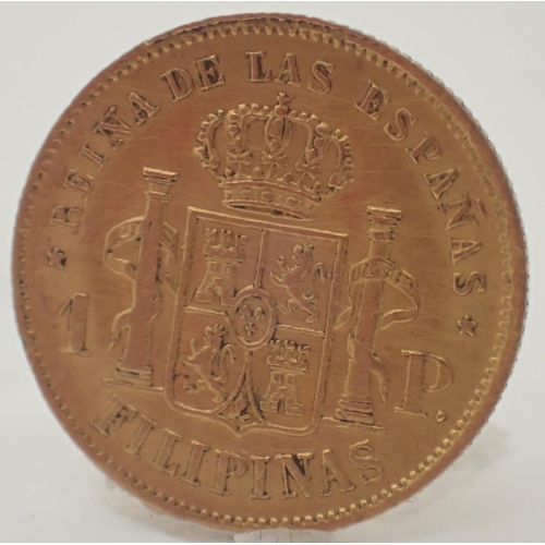 1183 - 1868 Spanish Philipines gold 1 peso coin 1.7g