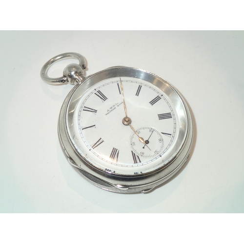 253 - Hallmarked silver Waltham key wind pocket watch no 7948474 assay Birmingham 1896. Working at lotting... 