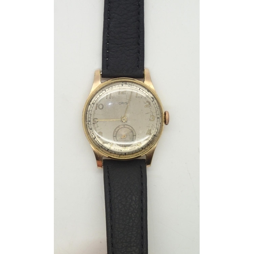 274 - Vintage gents gold plated Oris wristwatch with subsidiary seconds dial on a leather strap. Working a... 