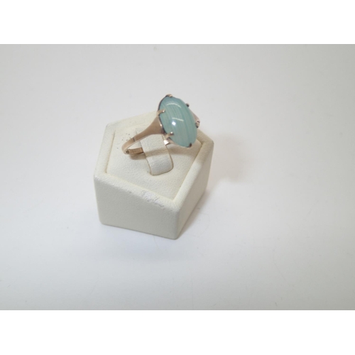152 - 9ct gold green striped agate ring, size S/T, 2.0g
P&P group 1 (£16 for the first item and £1.50 for ... 