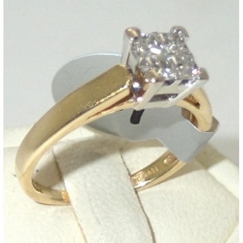 144A - Ladies 18ct gold, four stone princess cut diamond ring, approximately 50 points, 1/2ct Size K 3.1g
P... 