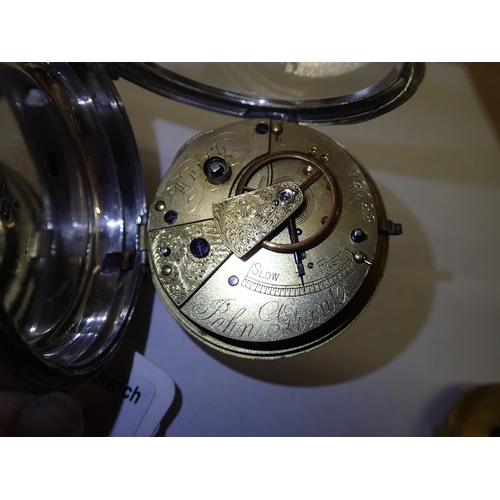 231 - Hallmarked silver key wind pocket watch assay Chester 1888. John Grant Leigh. Working at lotting up.... 