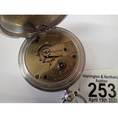 253 - Hallmarked silver Waltham key wind pocket watch no 7948474 assay Birmingham 1896. Working at lotting... 