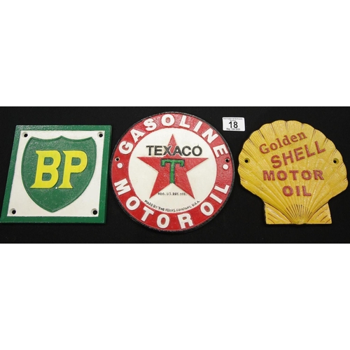 12 - Three cast iron signs Texaco, BP and Shell Texaco. P&P Group 2 (£18+VAT for the first lot and £2+VAT... 