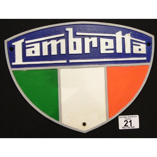 15 - Cast iron Lambretta sign W: 28 cm. P&P Group 2 (£18+VAT for the first lot and £2+VAT for subsequent ... 