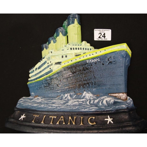 9 - Large cast iron Titanic doorstop H: 26 cm. P&P Group 2 (£18+VAT for the first lot and £2+VAT for sub... 