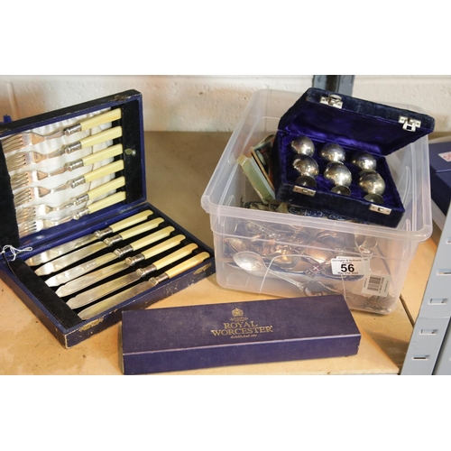 56 - Collection of cutlery to include Royal Worcester cake slice. P&P Group 2 (£18+VAT for the first lot ... 