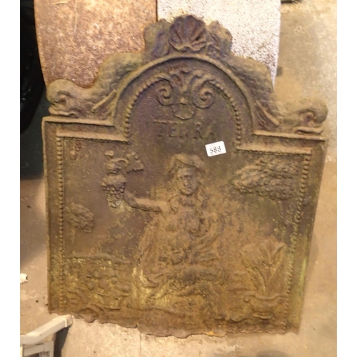 588 - Large antique cast iron fire back with figure named TERRA. 60 x 70 cm. This lot is not available for... 