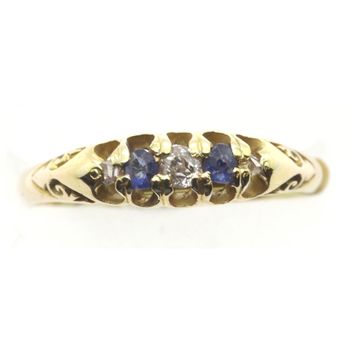 1012 - Antique 18ct gold, sapphire and diamond five stone ring, size O, 2.6g. P&P Group 1 (£14+VAT for the ... 