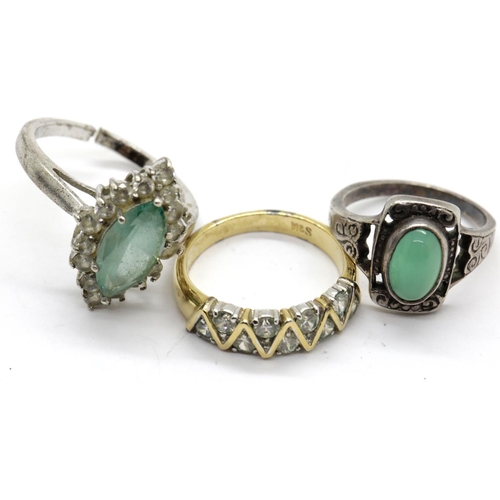 1018 - Cut white metal jadeite & white stone ring a vintage silver cabochon ring and a M&S example. P&P Gro... 