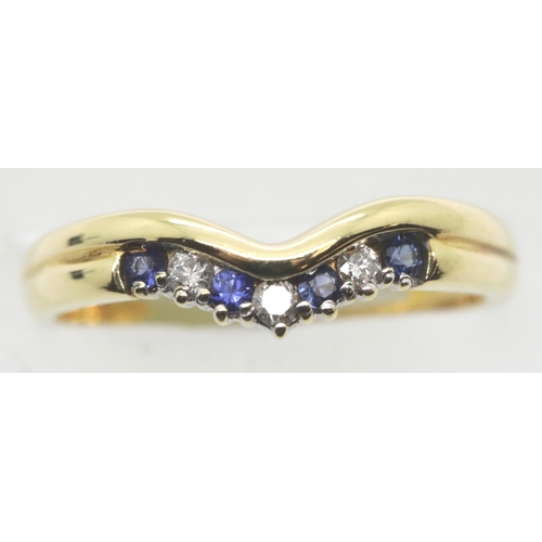 1033 - Ladies 18ct gold, sapphire and diamond wishbone ring, size N, 3.0g. P&P Group 1 (£14+VAT for the fir... 