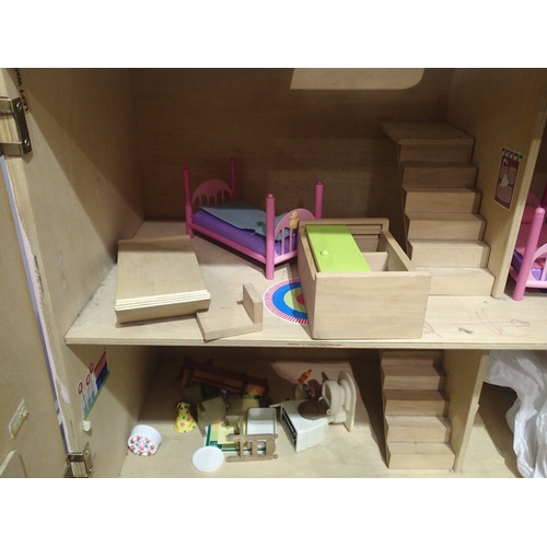 2330 - Large childs painted wood dolls house with large quantity of accessories and furniture. P&P Group 2 ... 