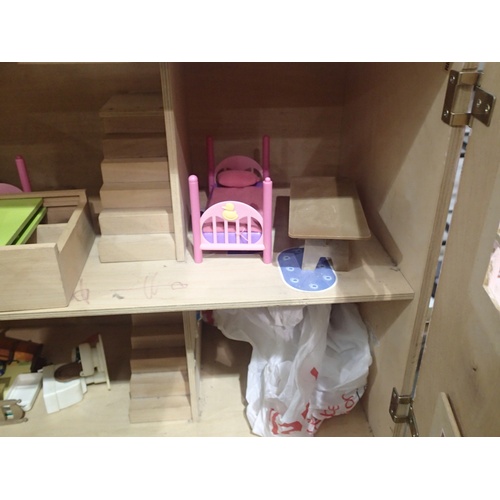 2330 - Large childs painted wood dolls house with large quantity of accessories and furniture. P&P Group 2 ... 