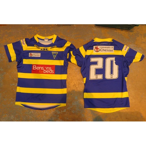 316 - Large quantity of Rugby League kits including fourteen Warrington Wolves shirts, thirty five pairs o... 