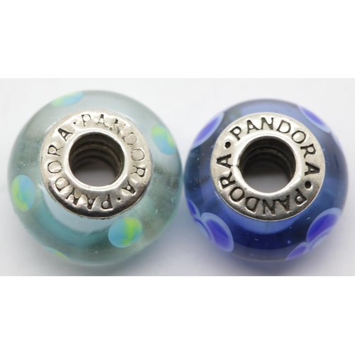 1190 - Two genuine Pandora Murano glass bead charms. P&P Group 1 (£14+VAT for the first lot and £1+VAT for ... 