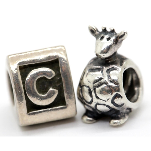 1196 - Two Pandora charms stamped A.L.E. P&P Group 1 (£14+VAT for the first lot and £1+VAT for subsequent l... 