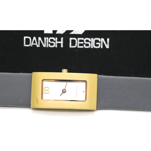 1218 - Danish Design ladies rectangular wristwatch with yellow metal bezel  quartz movement and original sl... 