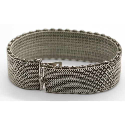 1220 - Unmarked presumed  silver mesh bracelet with safety chain. P&P Group 1 (£14+VAT for the first lot an... 