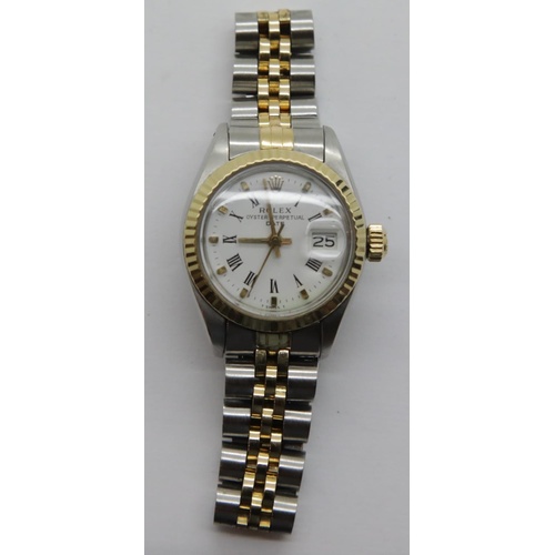 1200 - Rolex ladies Oyster Perpetual steel and gold cased wristwatch, mid 1970's model no. 6917, the white ... 