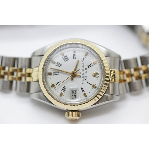 1200 - Rolex ladies Oyster Perpetual steel and gold cased wristwatch, mid 1970's model no. 6917, the white ... 