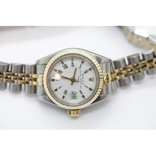 1200 - Rolex ladies Oyster Perpetual steel and gold cased wristwatch, mid 1970's model no. 6917, the white ... 