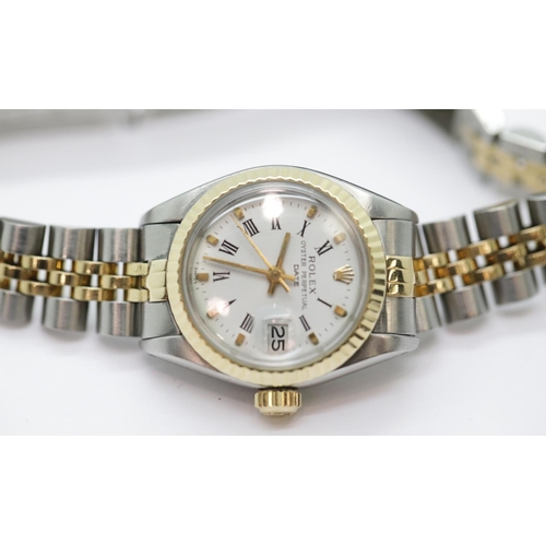 1200 - Rolex ladies Oyster Perpetual steel and gold cased wristwatch, mid 1970's model no. 6917, the white ... 