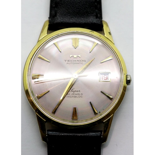 1198 - 1970s Technos Automatic Super 30 jewel wristwatch with rare purple dial with concentric circles on a... 