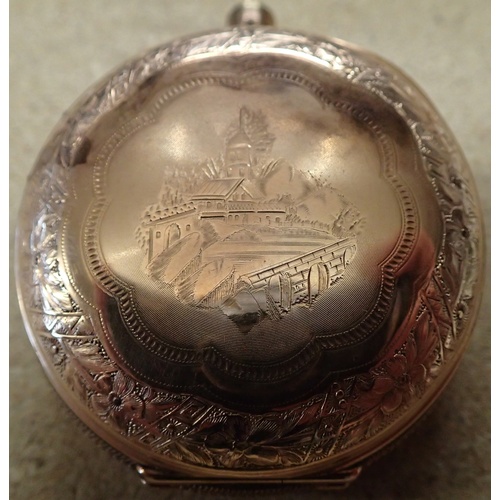 1059 - Antique yellow metal engraved pocket watch case, D: 53 mm. 47.4g P&P Group 1 (£14+VAT for the first ... 