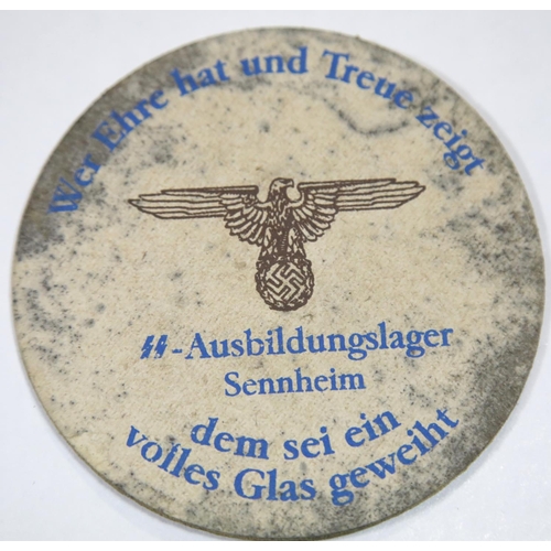1564 - WWII style German Waffen SS beermat D: 11 cm. P&P Group 1 (£14+VAT for the first lot and £1+VAT for ... 
