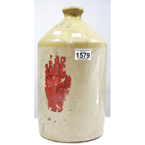 1579 - Ulster WWI style stoneware flagon stamped SRD, with worn transfer print, H: 32 cm. P&P Group 3 (£25+... 