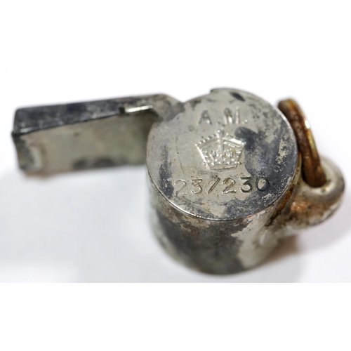 1598 - British WWII style RAF dinghy escape whistle, marked AM, 23/230. P&P Group 1 (£14+VAT for the first ... 