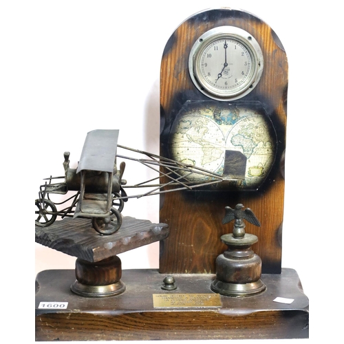 1600 - Smiths cockpit instrument clock, set into a later presentation diorama with dedication to Louis Bler... 