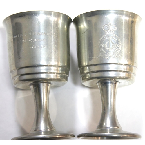 1602 - Pair of pewter presentation goblets, engraved with the RAF Number 10 Squadron crest. H: 11 cm. P&P G... 
