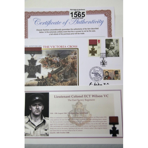1565 - 150th Anniversary of the Victoria Cross stamp cover signed by Lieutenant Colonel ECT Wilson VC, With... 