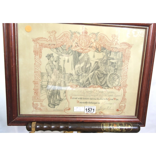 1571 - Honourable Discharge Scroll to 5219 Pte. F. G. Grimsey E.Surrey Rgt, Wounded in Action, 40 x 30 cm. ... 