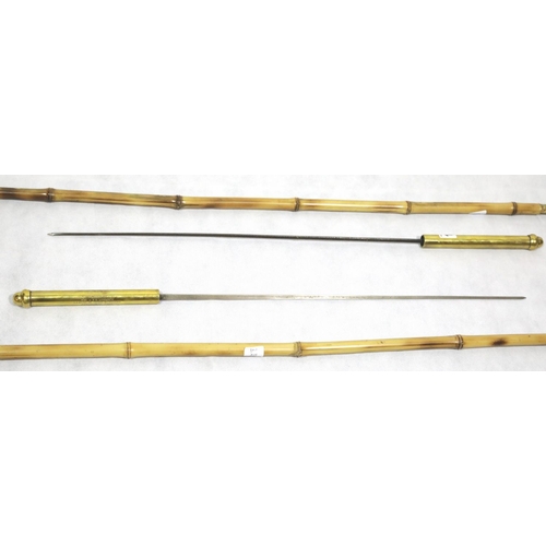 1619 - A pair of brass handled bamboo swordsticks, each inscribed from two brothers to each other: Capt Wil... 