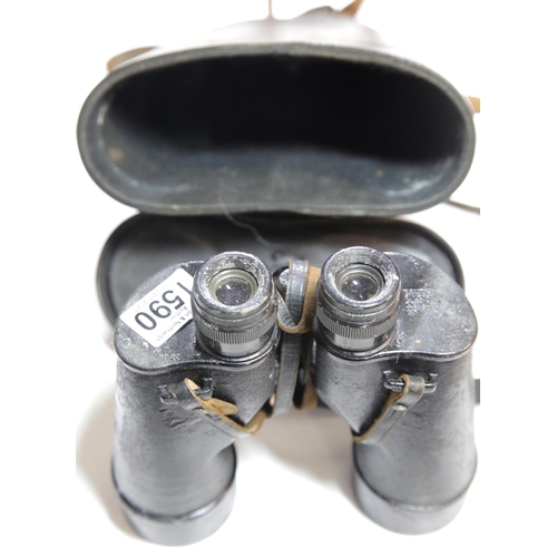 1590 - American WWII style cased Bausch & Lomb 7x50 field binoculars, re-painted. P&P Group 1 (£14+VAT for ... 
