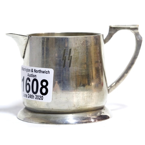 1608 - WWII German style engraved SS silver plated cream jug H: 7 cm. P&P Group 1 (£14+VAT for the first lo... 