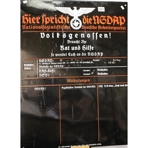 1577 - WWII German style large enamelled metal Luftwaffe message board, 66 x 82 cm.  P&P Group 3 (£25+VAT f... 